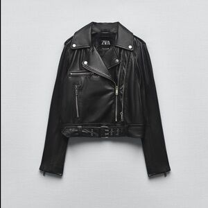 Zara Women's Sleek Black Leather Biker Jacket